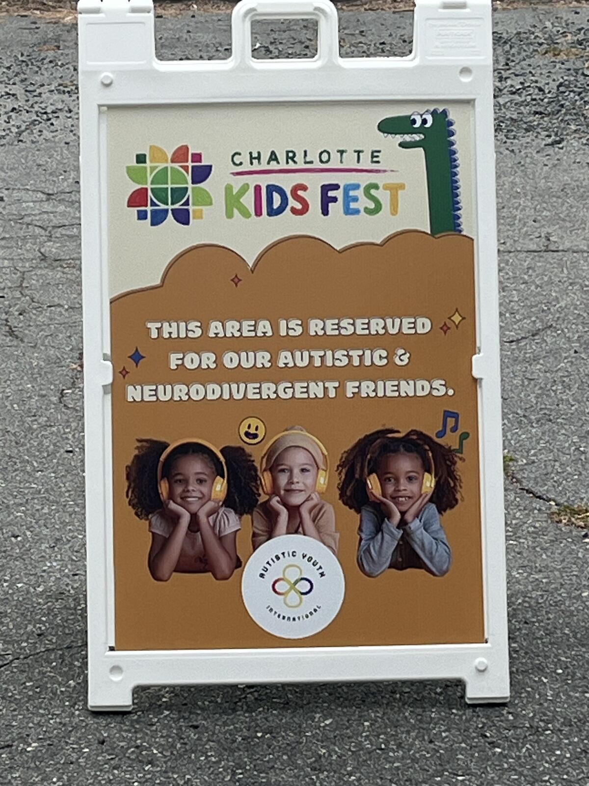 Charlotte Kids Fest sign reserving an area for Autistic and Neurodivergent friends